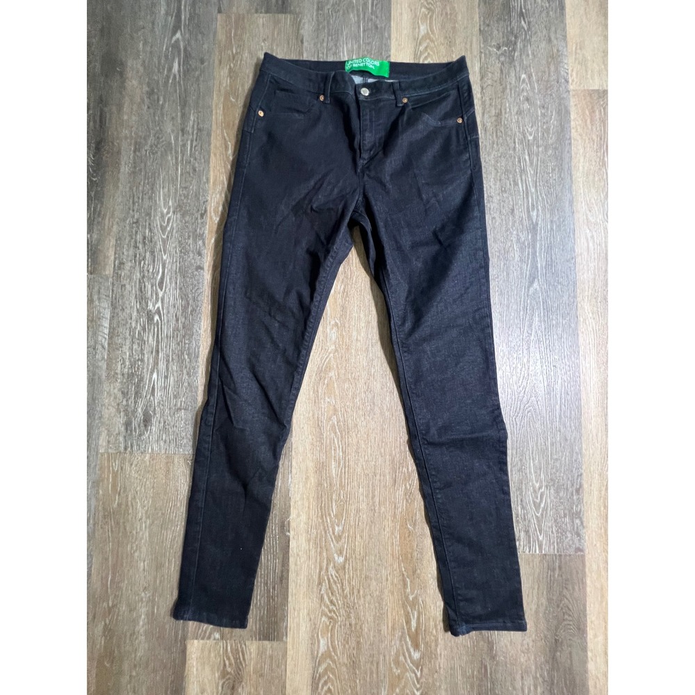 United Colors of Benetton Skinny Jeans Womens 33 Black Dark Wash Stretch Denim